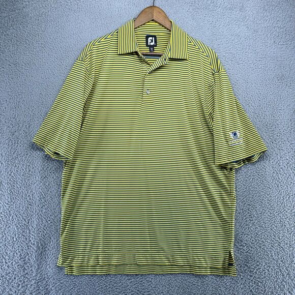 Footjoy Polo Shirt men's Large Yellow Gray Striped Performance Golf Glenview - Picture 2 of 9